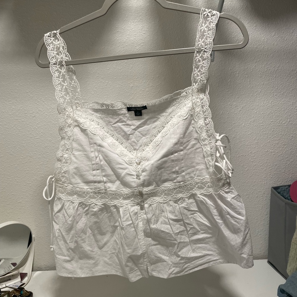 Wild Fable White Ruffled Smocked Tank Top